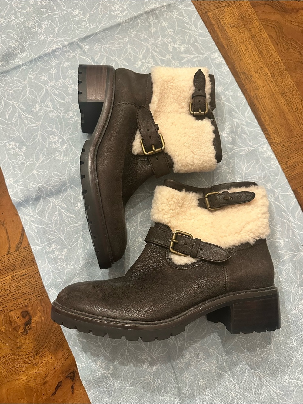 COACH Gabriella vintage leather & shearling ankle boots